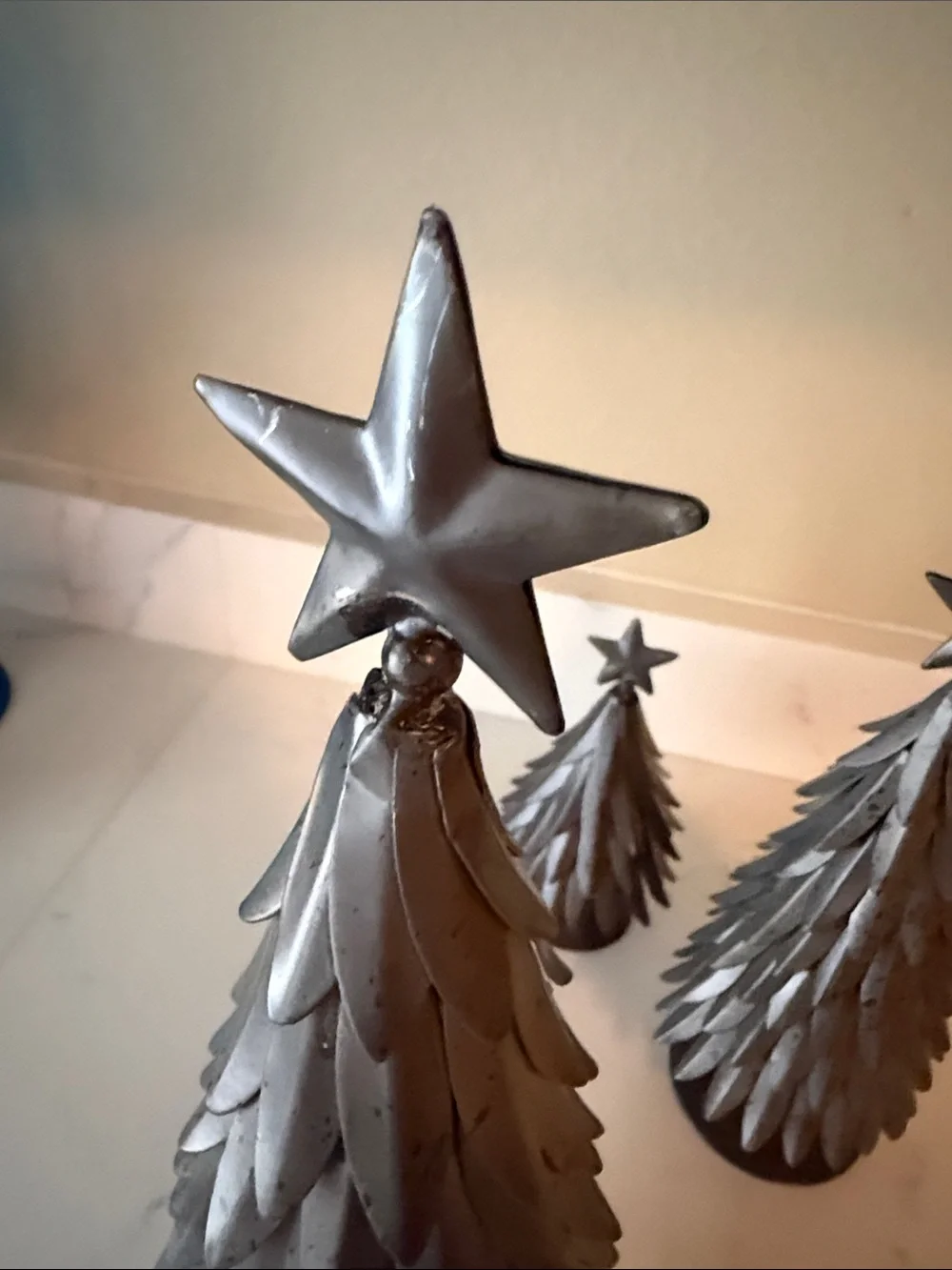 Pottery Barn Galvanized Metal Christmas Trees with Stars Set of 3